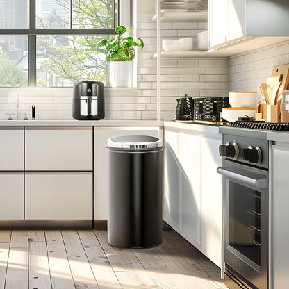 HOMCOM 42L Sensor Bin for Kitchen Waste Automatic Dustbin Motion Detection Dustbin  Stainless Steel Rubbish Can with Bucket, Black 