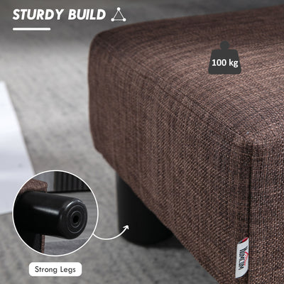 HOMCOM Linen Fabric Footstool Ottoman Cube with 4 Plastic Legs, Brown 