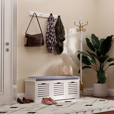 HOMCOM Shoe Storage Bench with 3 Drawers & Removable Grey Seat Cushion Hallway Organisation furniture 