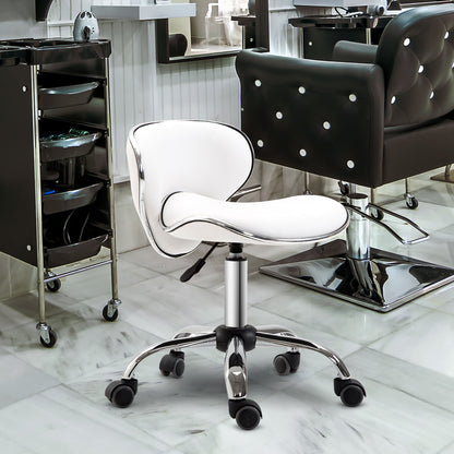 HOMCOM Adjustable Rolling Swivel Beauty Salon Chair, Stool for Spa, Technician - White 