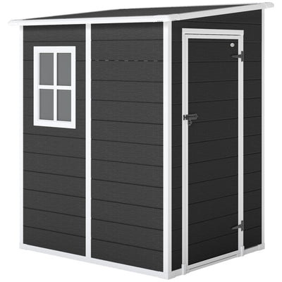 Outsunny 4'x5' Garden Storage Shed, Lean to Shed, Lockable Garden Shed with Window, Vent and Plastic Roof, Black 