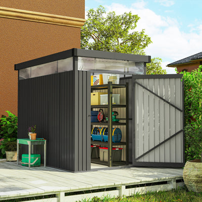 Outsunny 5.3 x 8.5ft Galvanised Steel Garden Shed, Metal Shed with Roof Windows, Leakage Holes and Lockable Wide Door for Outdoor Patio Tool Storage 