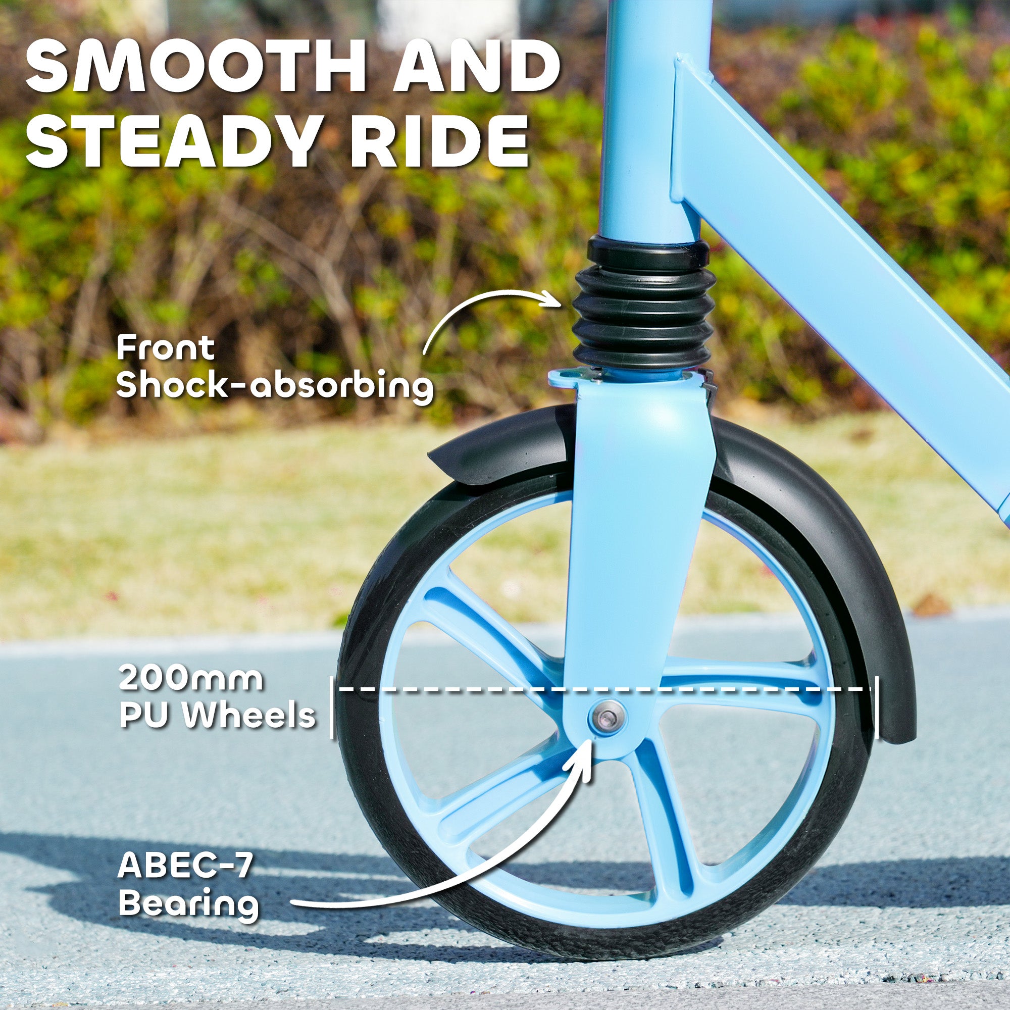 AIYAPLAY Foldable Kids Scooter with Adjustable Handlebar, 200mm Big Wheel, Rear Fender Brake, for Ages 6-12 Years, Blue 