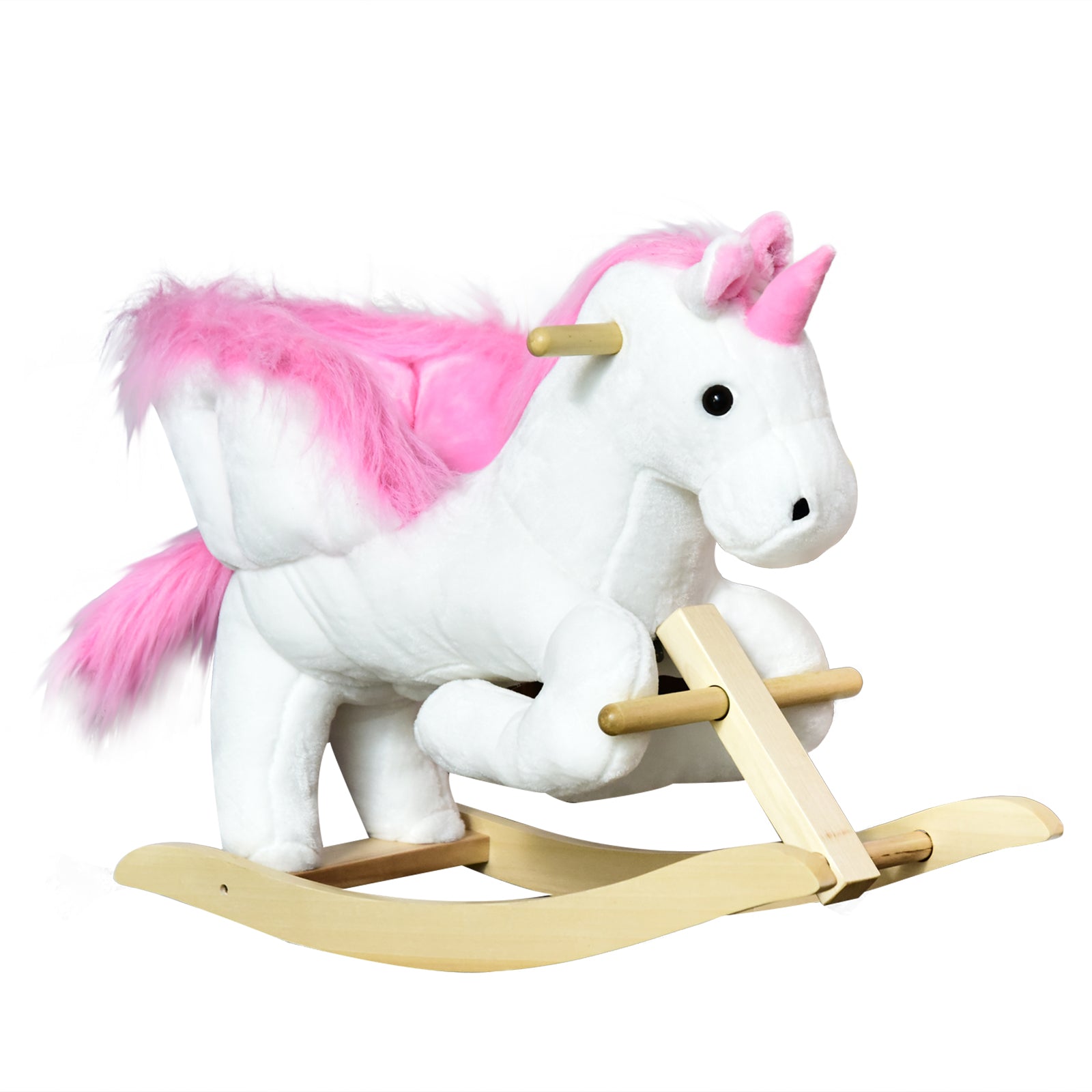 HOMCOM Kids Rocking Horse Unicorn Wooden Plush Ride On Chair Toy with Music 1.5-3 Years 