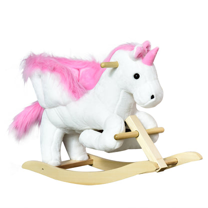 HOMCOM Kids Rocking Horse Unicorn Wooden Plush Ride On Chair Toy with Music 1.5-3 Years 