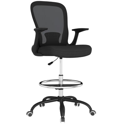 HOMCOM Draughtsman Chair, Mesh Drafting Chair, Ergonomic Office Chair with Flip-up Armrest, Adjustable Foot Ring, Black 