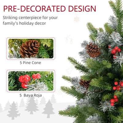 HOMCOM Set of Two 2ft Christmas Trees, with Lights, Berries and Pinecones 