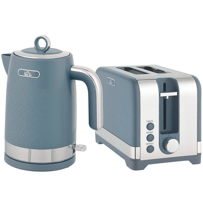 HOMCOM Sleek Textured Kettle and Toaster Set - Blue 