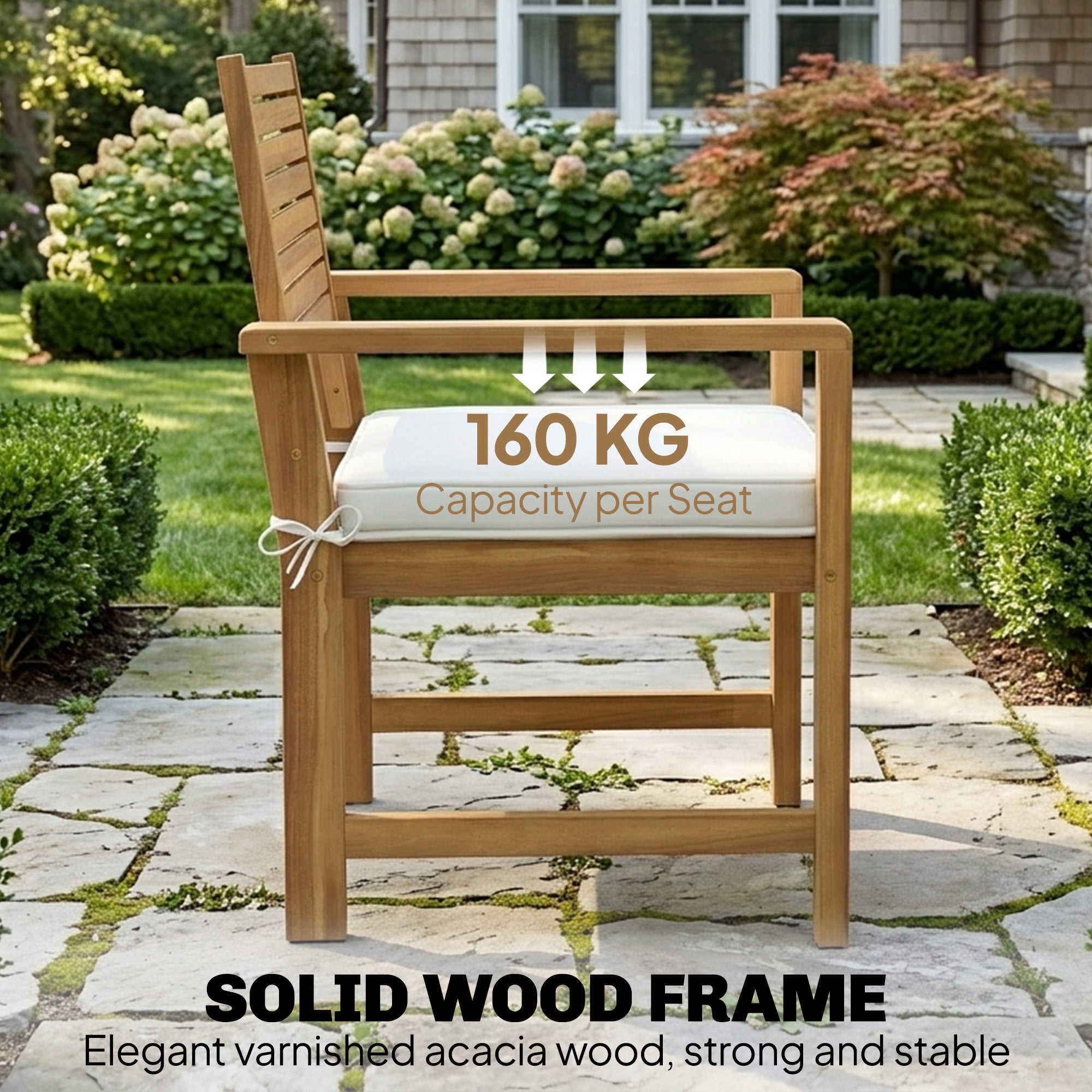 Outsunny 4 Seater Wooden Garden Furniture Set with Loveseat, Armchairs, Table, Acacia Wood Garden Sofa Set, Cream White 