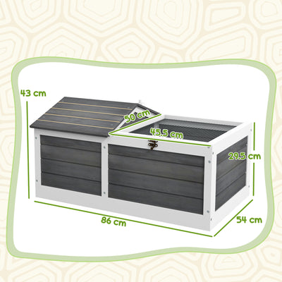 PawHut Wooden Tortoise House, Small Pet Reptile Shelter, with Hide Den and Run - Grey 