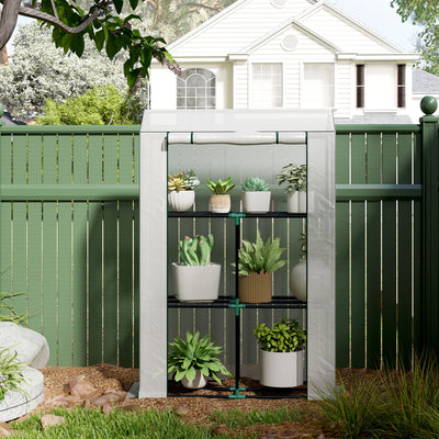 Outsunny 40 x 100cm Three Shelf Steel Frame Greenhouse - White 