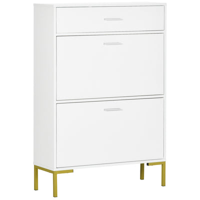 HOMCOM Three Drawer Slim Shoe Storage Cabinet, 12 Shoe Pairs - White 