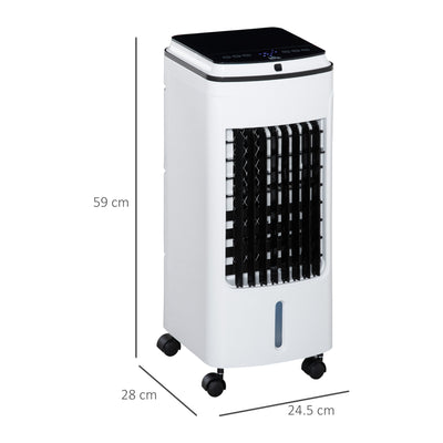 HOMCOM 3-in-1 Evaporative Air Cooler with 4L Water Tank, Portable Fan Cooler with Automatic Oscillation, Timer, Remote, White 