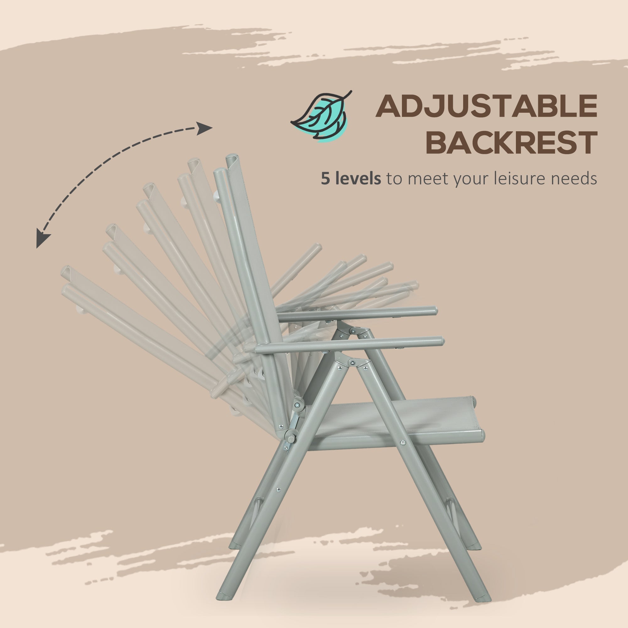 Outsunny 7 Piece Garden Dining Set, Outdoor Table and 6 Folding and Reclining Chairs, Aluminium Frame, Tempered Glass Top Table, Texteline Seats, Grey 