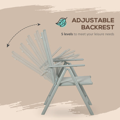 Outsunny 7 Piece Garden Dining Set, Outdoor Table and 6 Folding and Reclining Chairs, Aluminium Frame, Tempered Glass Top Table, Texteline Seats, Grey 