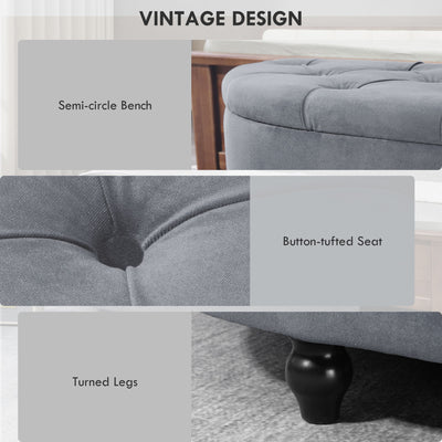 HOMCOM Velvet-Feel Half Circle Storage Ottoman - Dark Grey 