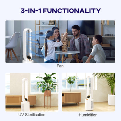 HOMCOM Multi-Mode Bladeless Tower Fan and Humidifier - White 