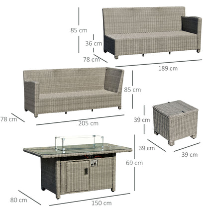 Outsunny 8-Seater Outdoor PE Rattan Sofa Set Conversation Set w/ Fire Pit Table, L-Shape Sofa, Footstool and Furniture Cover 
