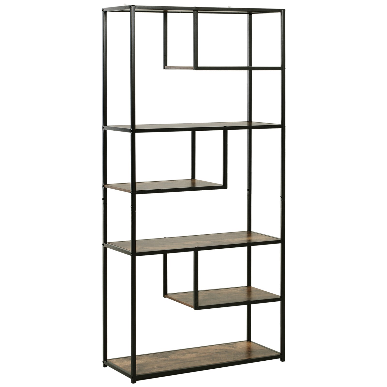 HOMCOM 6 Tier Bookcase, Industrial Tall Shelf Unit with Steel Frame for Home Office, Study, Living Room, Hallway, 82 x 33.5 x 175 cm, Rustic Brown and Black 
