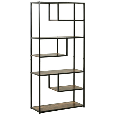 HOMCOM 6 Tier Bookcase, Industrial Tall Shelf Unit with Steel Frame for Home Office, Study, Living Room, Hallway, 82 x 33.5 x 175 cm, Rustic Brown and Black 