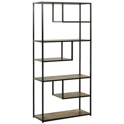 HOMCOM 6 Tier Bookcase, Industrial Tall Shelf Unit with Steel Frame for Home Office, Study, Living Room, Hallway, 82 x 33.5 x 175 cm, Rustic Brown and Black 