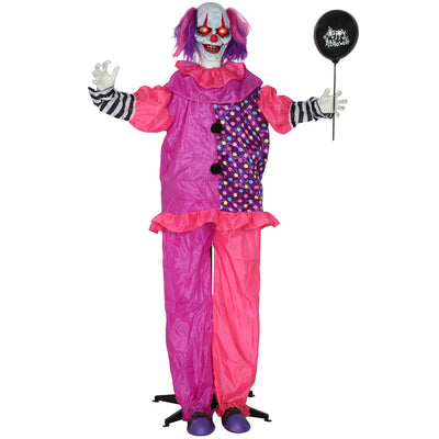 Outsunny 5′7″ Scary Animated Clown Decoration - Pink/Purple 