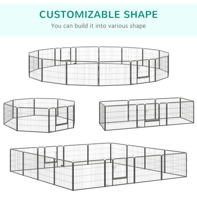 PawHut 16 Panels Heavy Duty Puppy Playpen, for Small Dogs, Indoor and Outdoor Use - Grey 