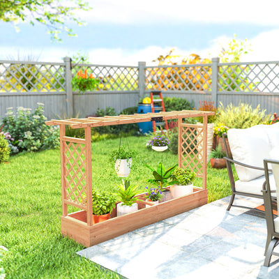 Outsunny Raised Planter with Trellis, Wooden Raised Bed for Garden with Hanging Roof and Drainage Holes, Outdoor Planter Box 