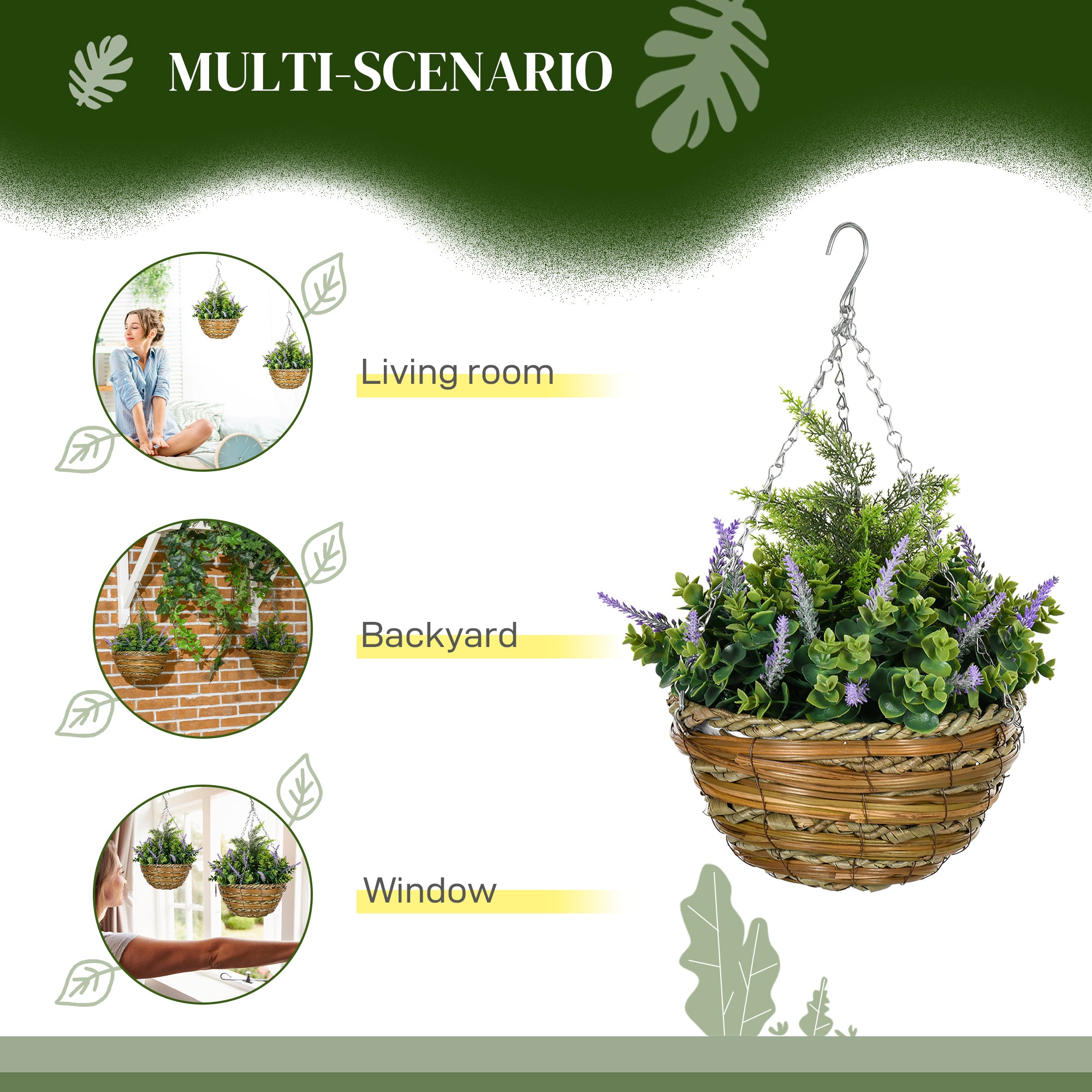 Outsunny Set of Two Artificial Hanging Lavender Flower Pots - Purple 