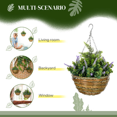 Outsunny Set of Two Artificial Hanging Lavender Flower Pots - Purple 