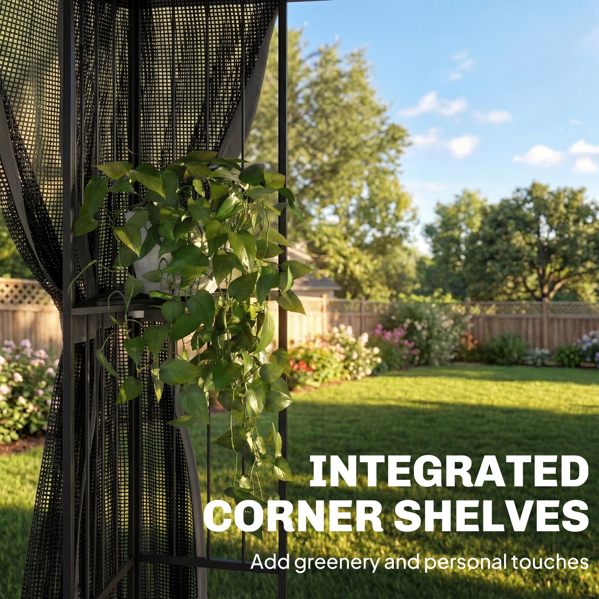 Outsunny 3 x 3 m Outdoor Garden Gazebo with Post Shelves, UPF50+ Double Roof Patio Permanent Pavilion, Grey 