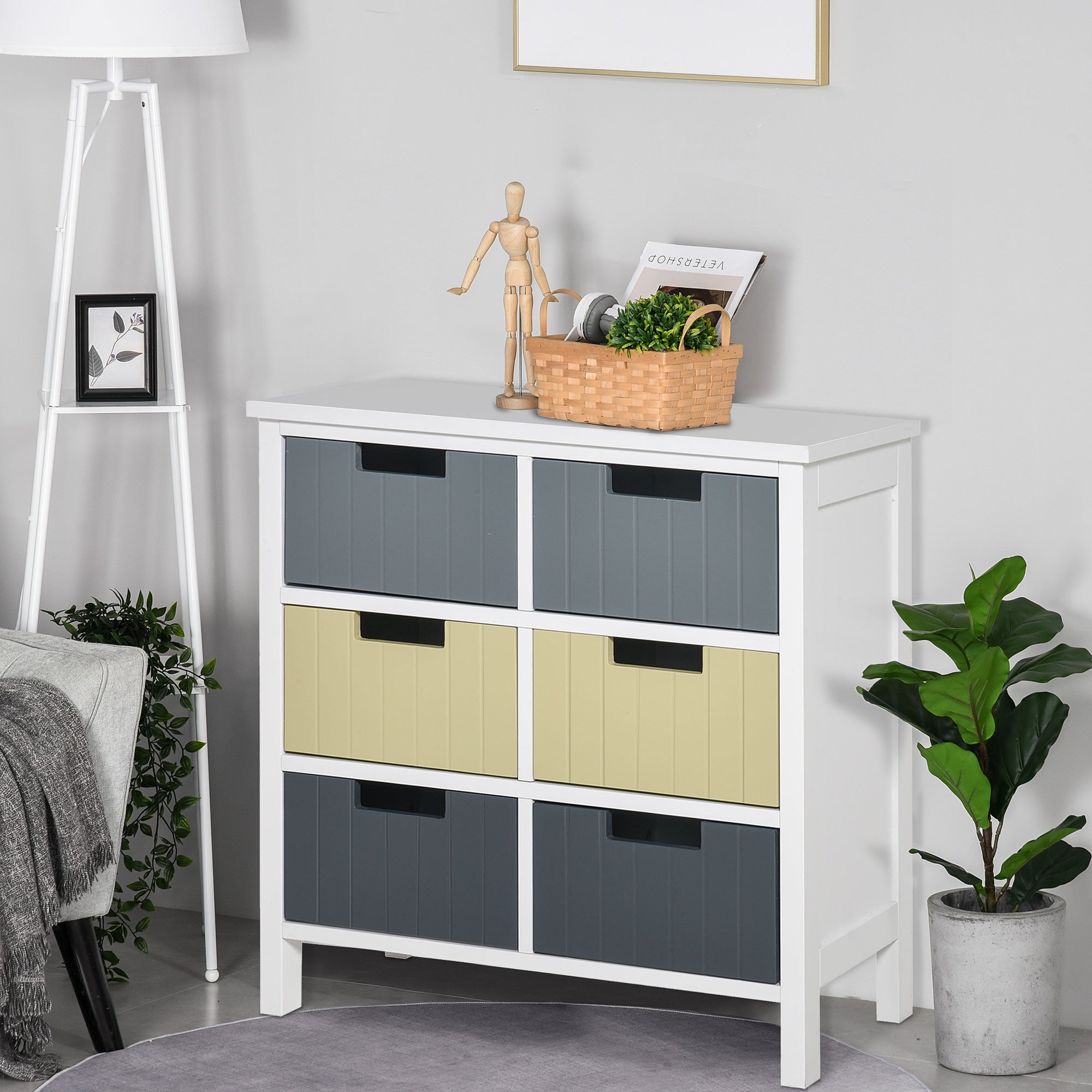 HOMCOM 6 Drawer Storage Tower, Dresser Chest with Wood Top, Organizer Unit for Closets Bedroom Nursery Room Hallway 