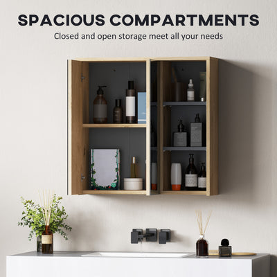 HOMCOM Five-Shelf Mirrored Bathroom Cabinet - Wood-Effect 
