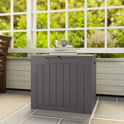 Outsunny 93L Plastic Garden Storage Box, Outdoor Storage Box with Handles, Waterproof Outdoor Storage Container, Brown 