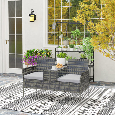 Outsunny Two-Seat Rattan Chair, with Middle Table - Charcoal Grey 