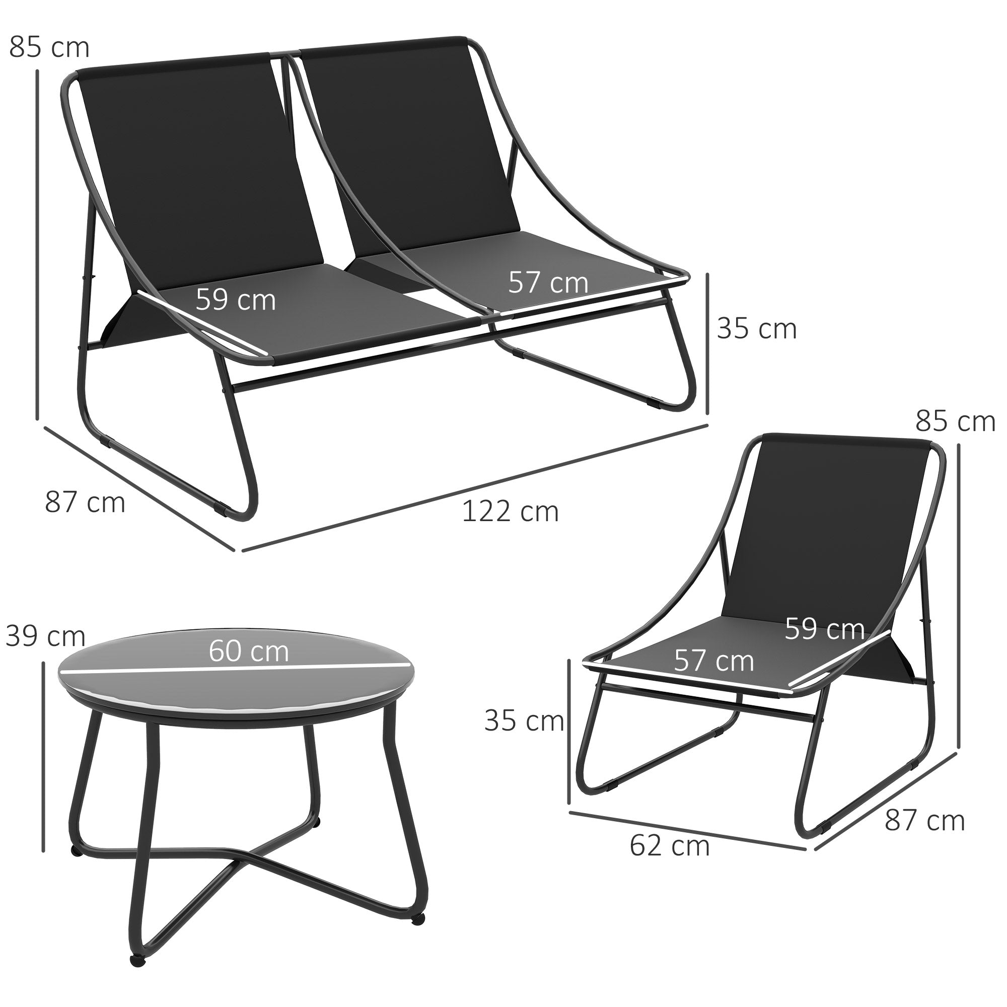 Outsunny 4 Seater Garden Furniture Set, Conversation Set with Loveseat Sofa, Chairs, Glass Coffee Table, Thick Cushions, Steel Outdoor Sofa for Balcony, Poolside, Conservatory, Light Grey 