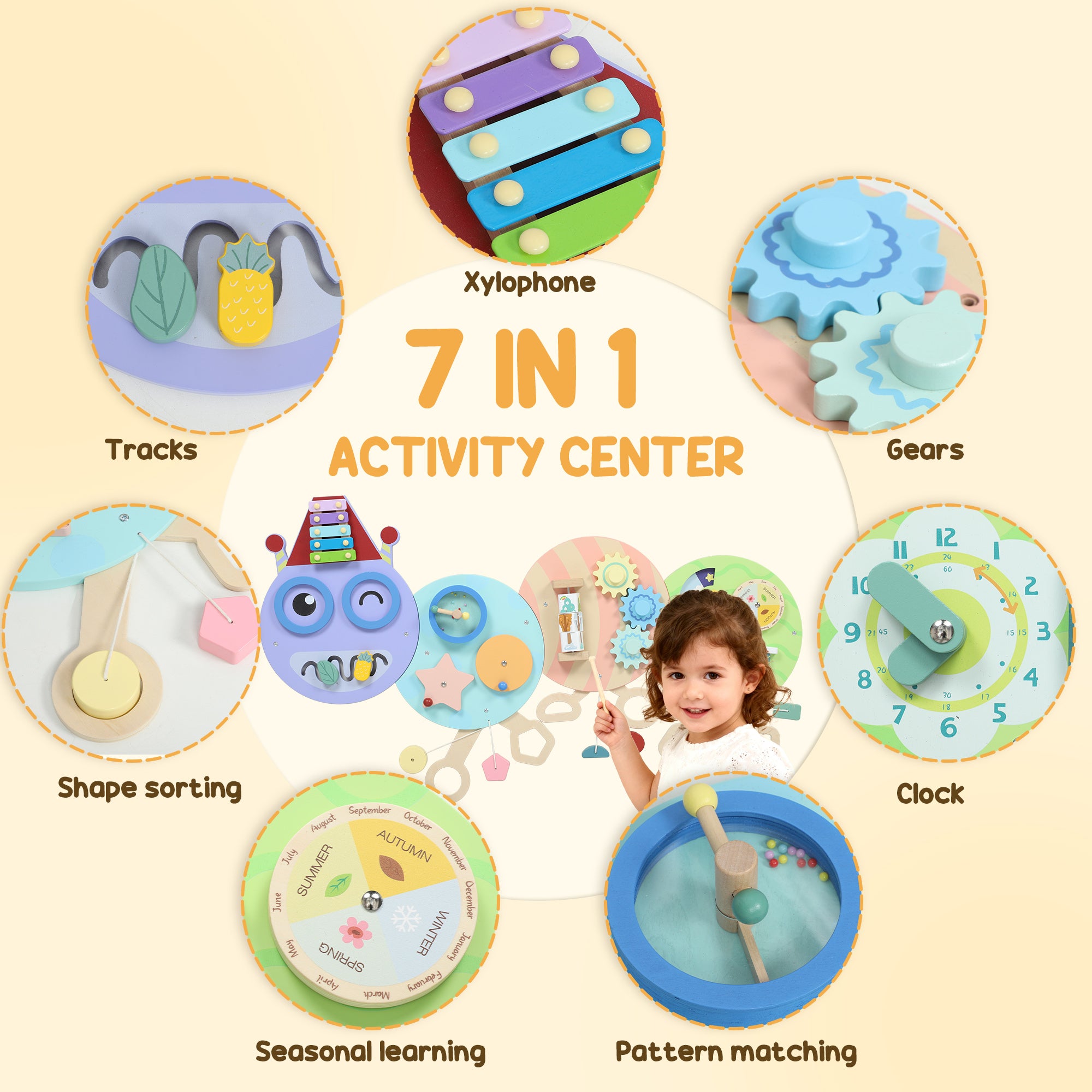 AIYAPLAY Caterpillar Busy Board with 7 Activities, for Nursery, Playroom, Home, for 3+ Years 