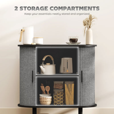 HOMCOM Tambour Sideboard with Fluted Sliding Doors, Modern Kitchen Cupboard with Storage Shelves and Wooden Legs, Grey 