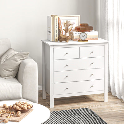 HOMCOM Modern Chest of Drawers, 5 Drawer Storage Cabinet with Metal Handles and Runners for Bedroom, White 