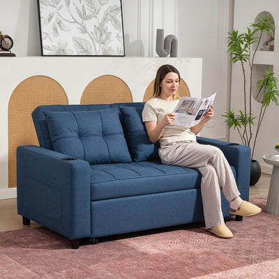 HOMCOM Two-Seater Pull-Out Sofa Bed - Dark Blue 