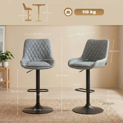 HOMCOM Set of Two Faux Leather Retro Bar Stools - Light Grey 