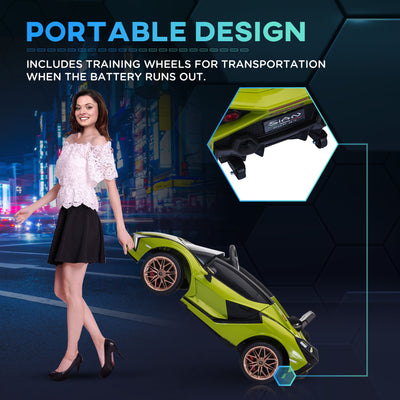 HOMCOM Lamborghini Sian Licensed 12V Kids Electric Ride On Car 2 Motors Toy Car with Remote Control Music Lights MP3 for 3-5 Years Green 