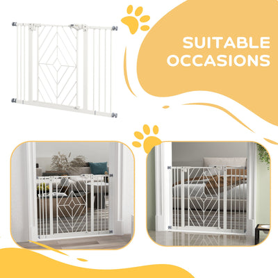 PawHut Pressure Fit Stair Gate Dog Gate w/ Auto Closing Door, Double Locking, Easy Installation, for 74-100cm Openings - White 
