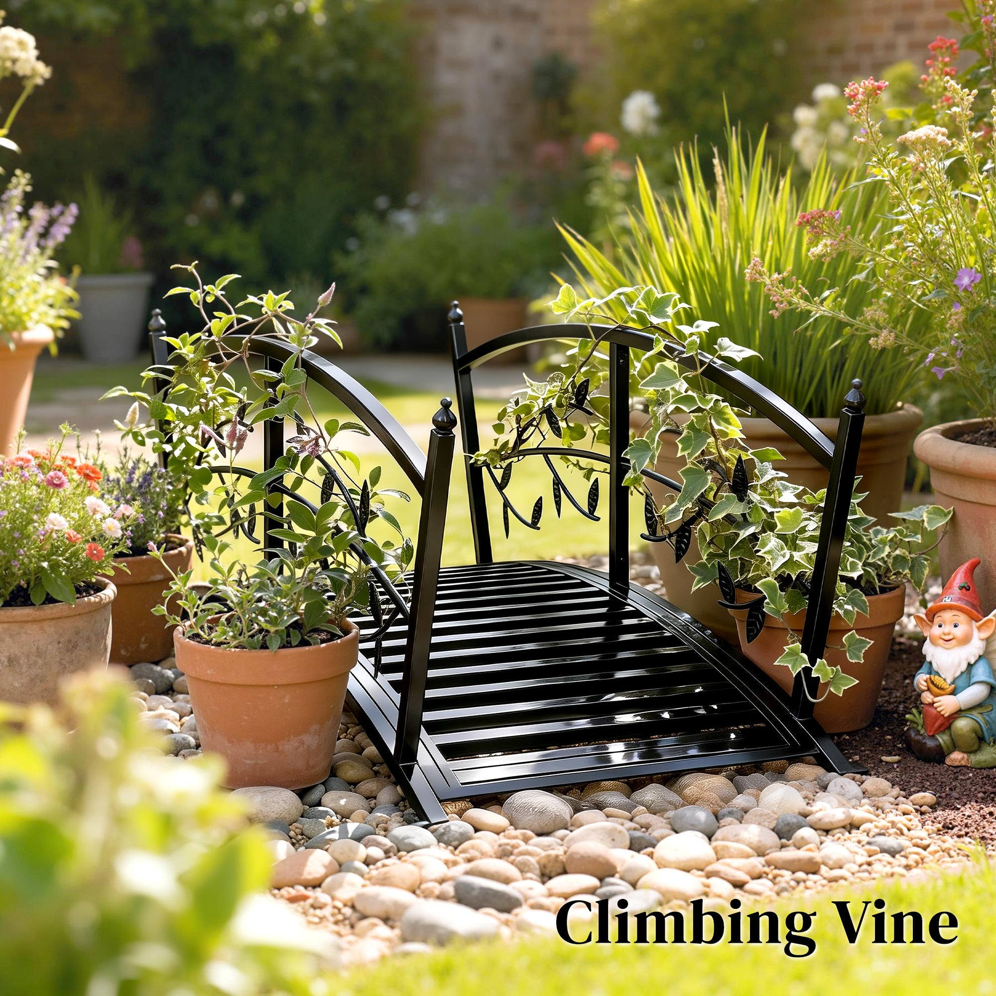 Outsunny 1.2M Metal Garden Bridge with Safety Railings, Outdoor Pond Bridge, Arch Decorative Footbridge for Creek Stream 