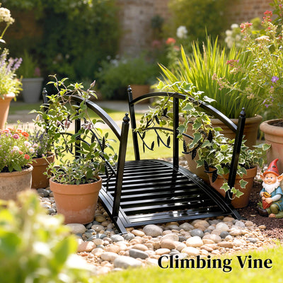 Outsunny 1.2M Metal Garden Bridge with Safety Railings, Outdoor Pond Bridge, Arch Decorative Footbridge for Creek Stream 