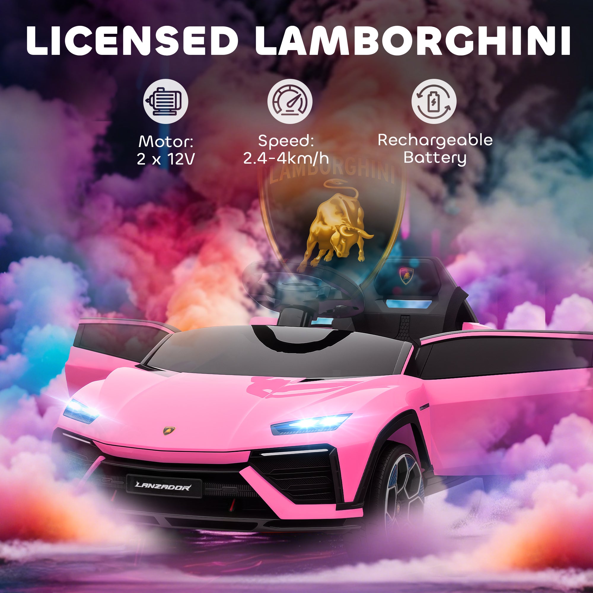 AIYAPLAY 12V Licensed Lamborghini Electric Cars for Kids, Ride On Car with Remote Control for 3-6 Years Old, Pink 