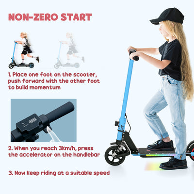 SPORTNOW Folding Electric Scooter for Kids Age 6-14 with Dual Brakes, Front Suspension, LED Colourful Lights and Display, 6.8kg Lightweight Aluminium E Scooter, Up to 14 KM/H & 6 KM, Blue 