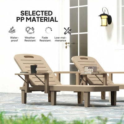 Outsunny Set of 2 Reclining Sun Loungers, 5 Positions Adjustable Outdoor Chaise Lounge Chair with Armrests, Khaki 
