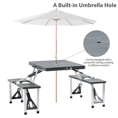 Outsunny Camping 4-Seat Table Set W/Chairs-Black/Grey 
