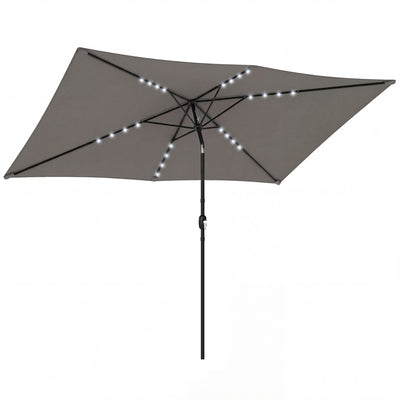 Outsunny 3 x 2 m Garden Parasol Umbrella with LED Solar Light, Parasol Cover, Outdoor Market Patio Umbrella, Dark Grey 